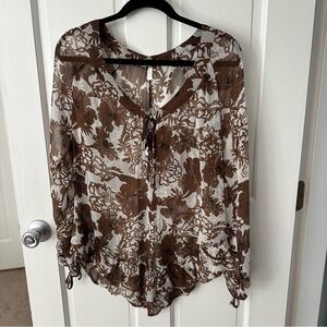 Morrissey Y Floral Sheer Ruffled Blouse Fairy Whimsigoth Boho Size S